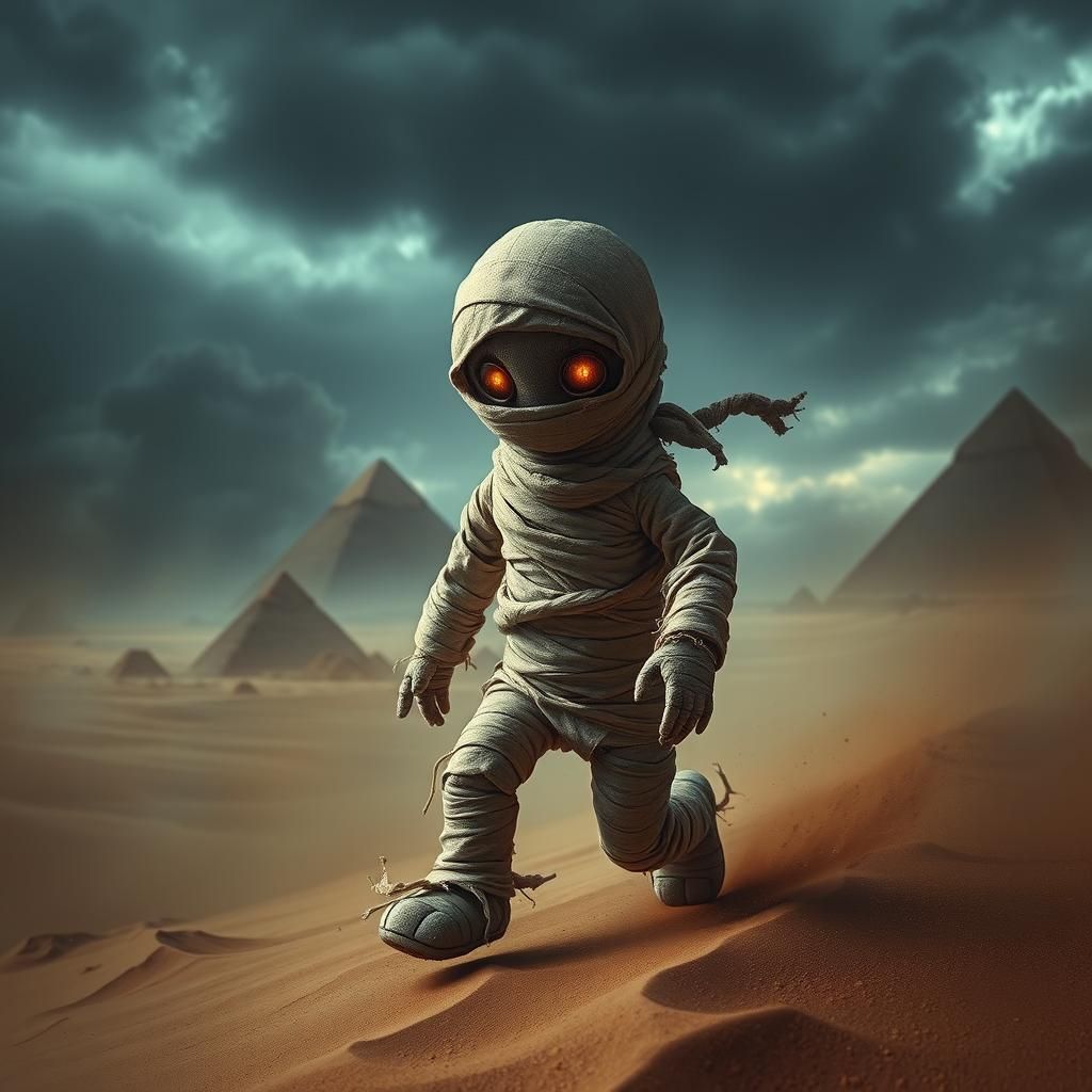 Haunting Mummy Rag Doll in Desert Landscape