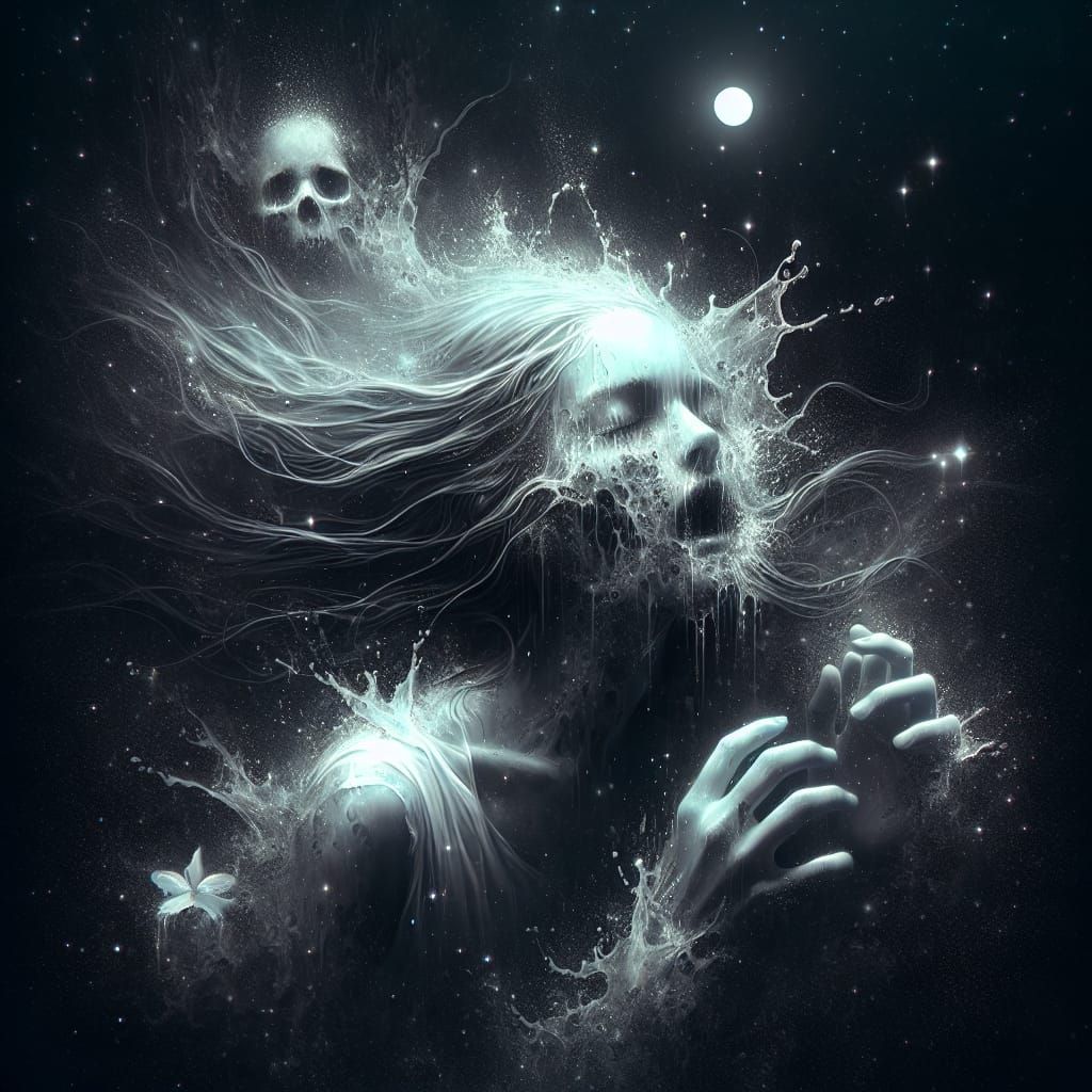 Ethereal Woman Drowning: Surreal Digital Illustration