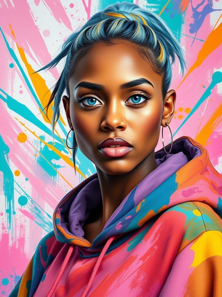 Vibrant Portrait of Biracial Woman in Expressive Style