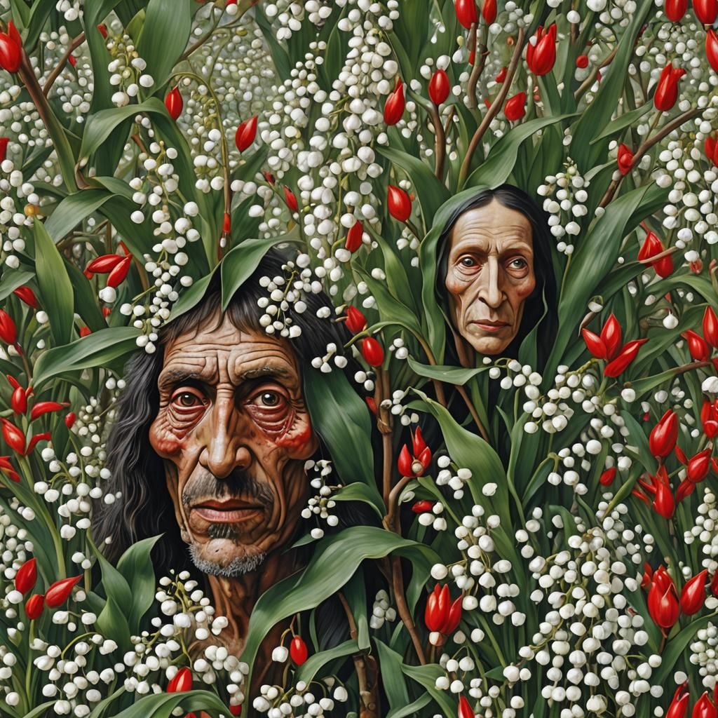 Surreal Lily of the Valley Race in Bruegel Style