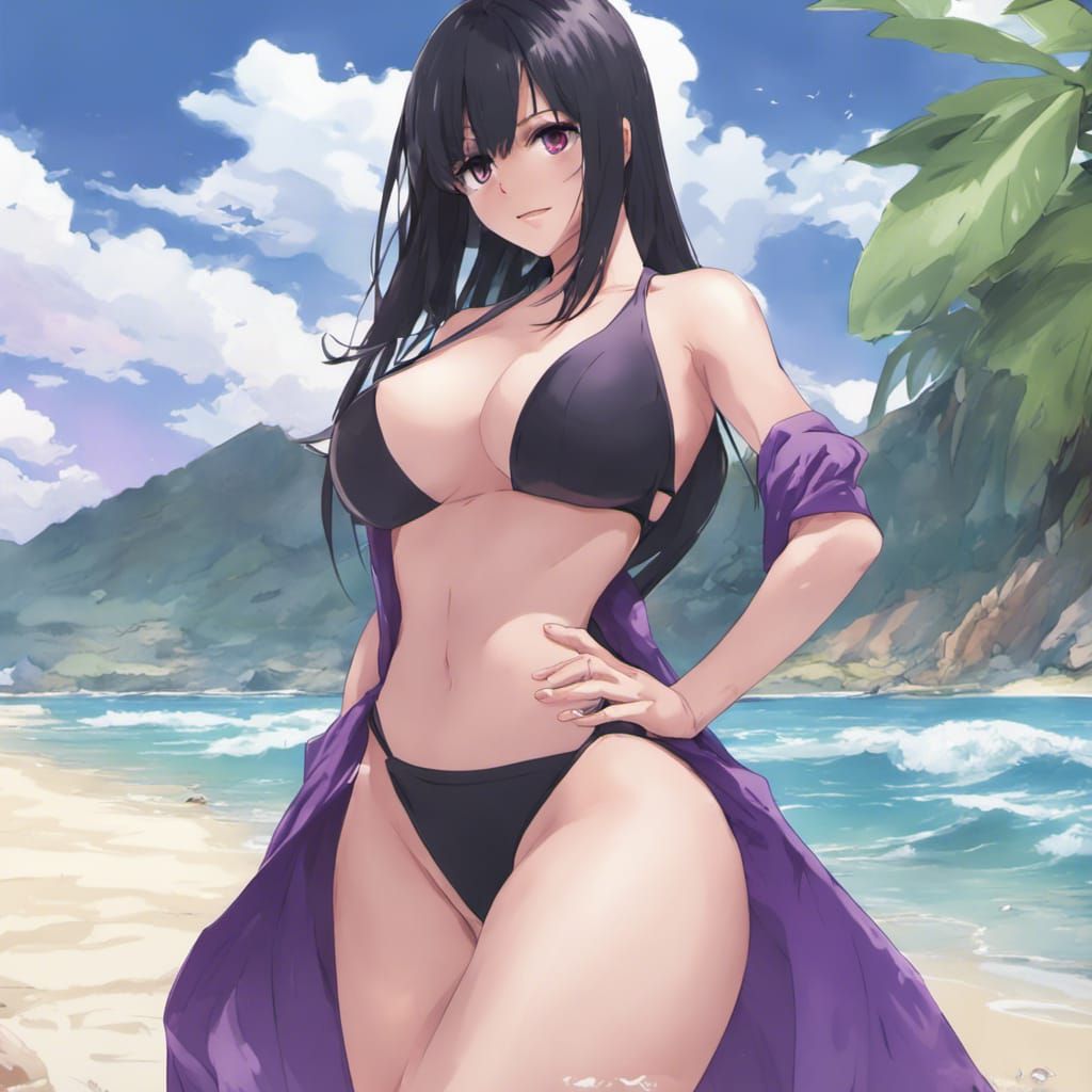 Anime Woman on Beach in Manga Style