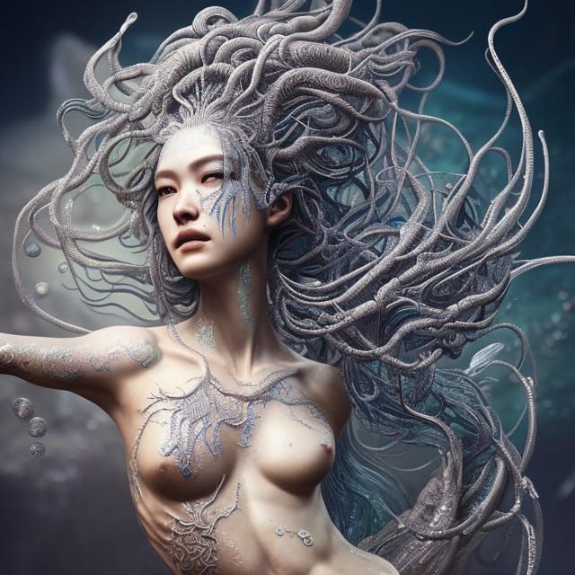 Elaborate Mermaid with Glowing Skin in Fantasy Art