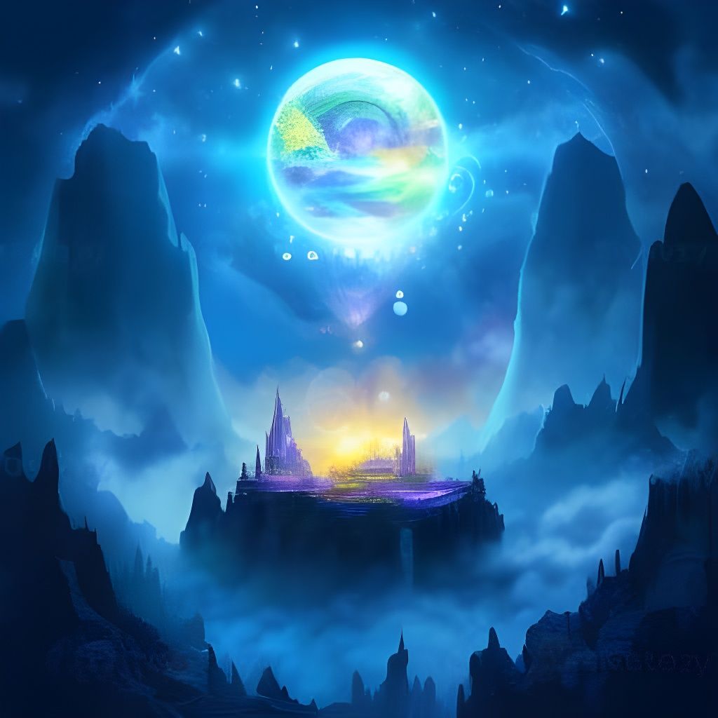 Spectral Teapot Floating Over Crystalline Ruins in Moonlight