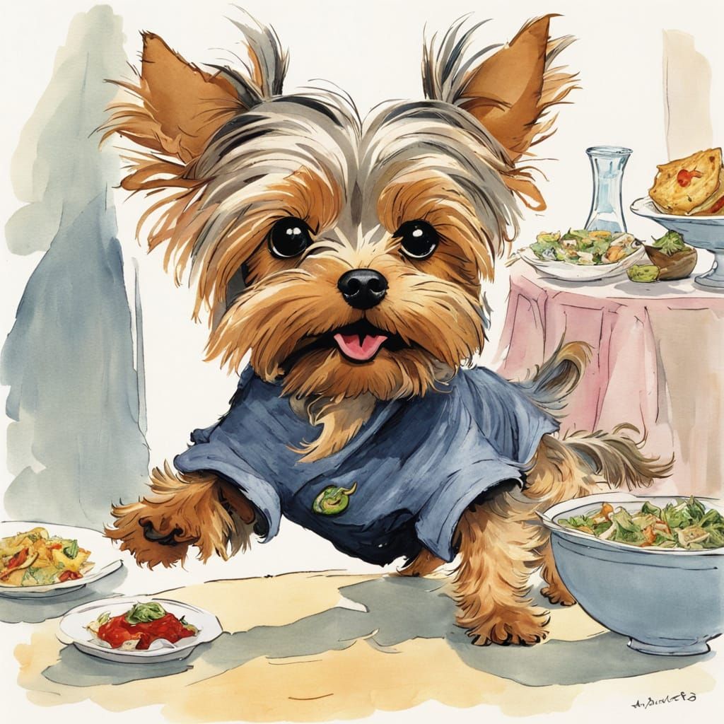 Yorkie Steals Burrito: Quentin Blake-Style Illustration
