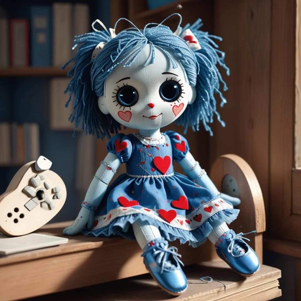 Cute Cyborg Ragdoll on Bookshelf in Sunlight