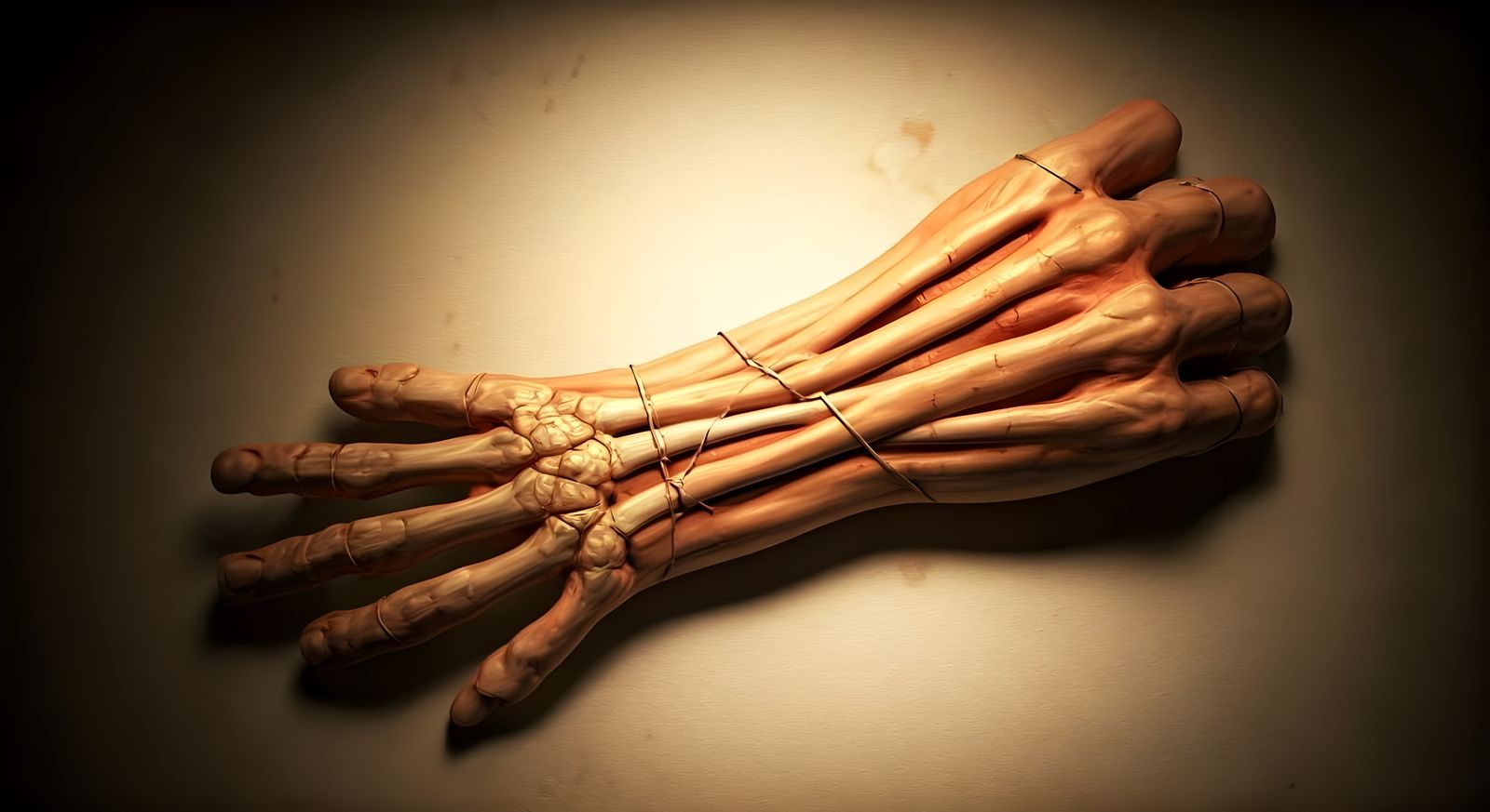 Detailed Dissection of Human Hand on Canvas