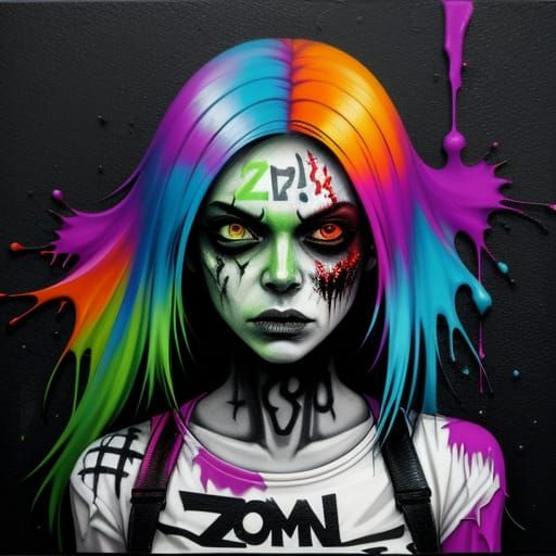 Graffiti Zombie Girl in Vibrant Polychromatic Splendor
