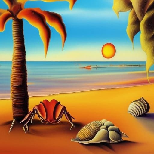 Surrealist Beach Sunset Inspired by Dali