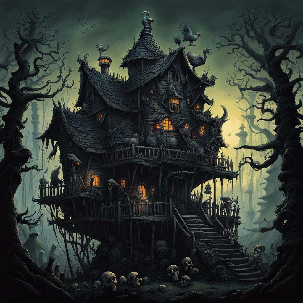 Baba Yaga's House in Dark Fantasy Illustration