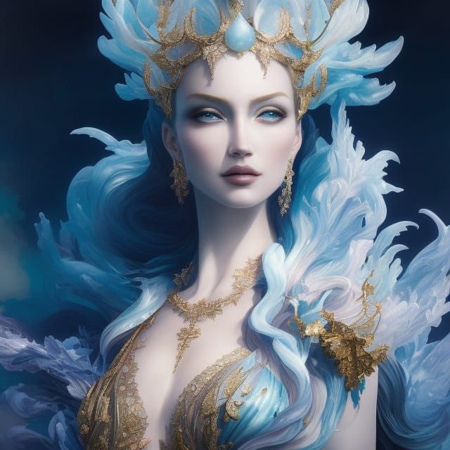 Ice Goddess with Quartz Crystals, Anime Style