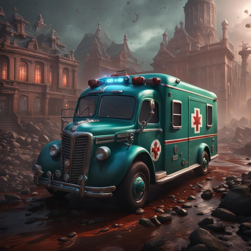 Lovecraftian Ambulance Concept Art in Deep Color