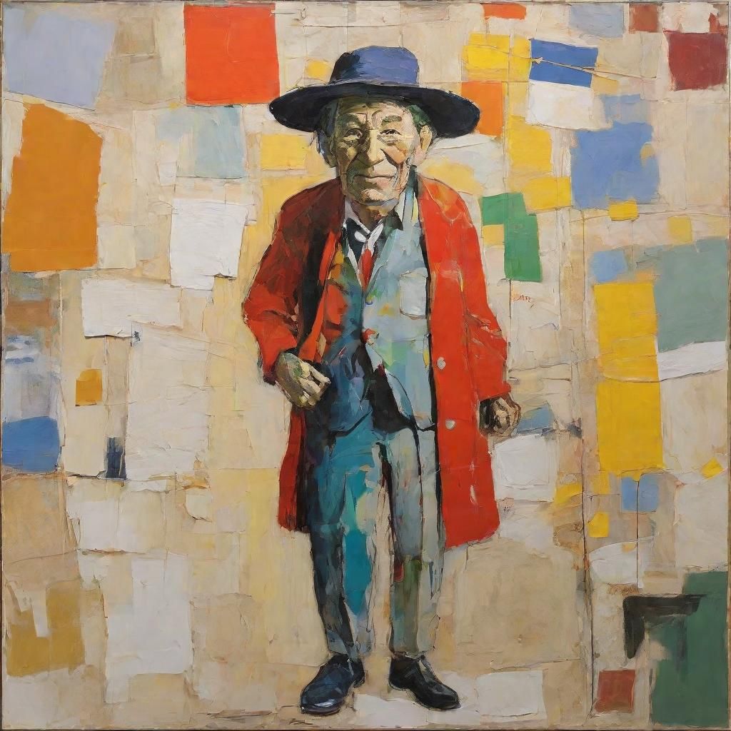 Comical Figure Stumbling Through Life, Expressive Painting