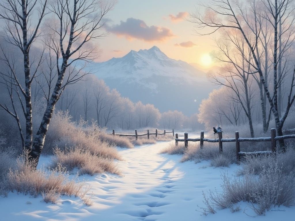 Impasto Morning Frost in Serene Winter Wonderland