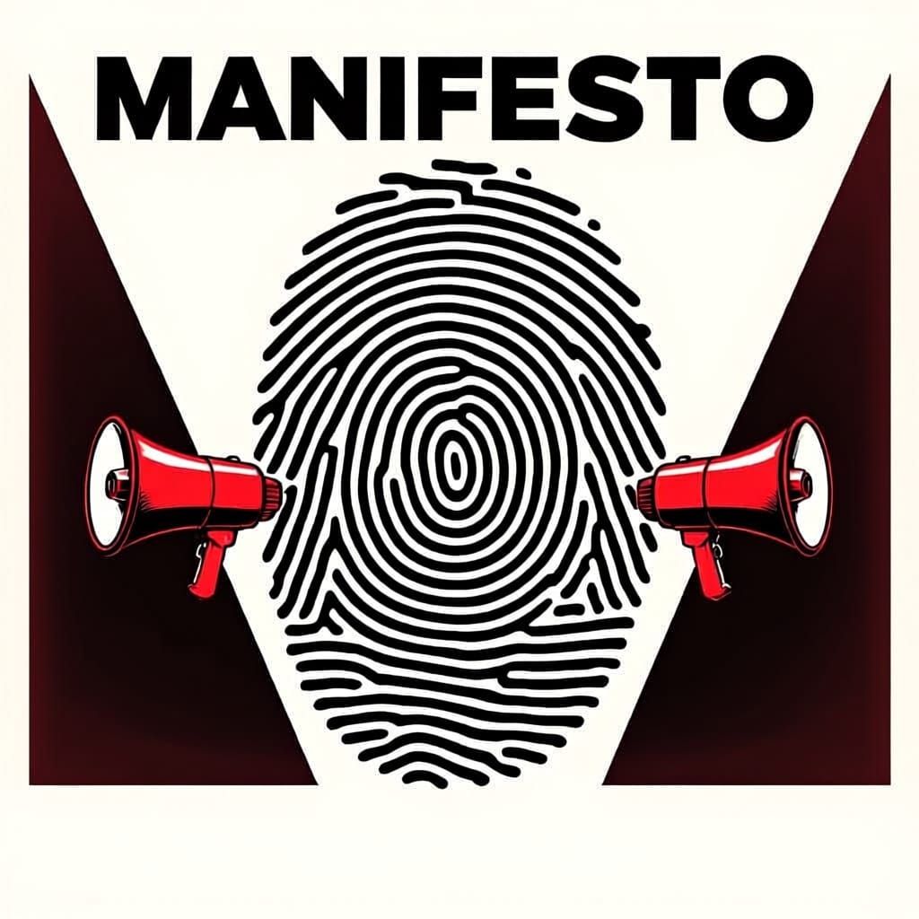 Black and White Fingerprint Split with Red Megaphones