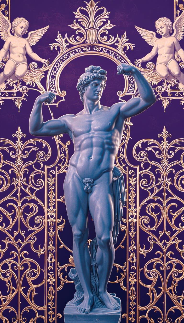 Baroque Masterpiece: Sculpted Man in Opulent Salon