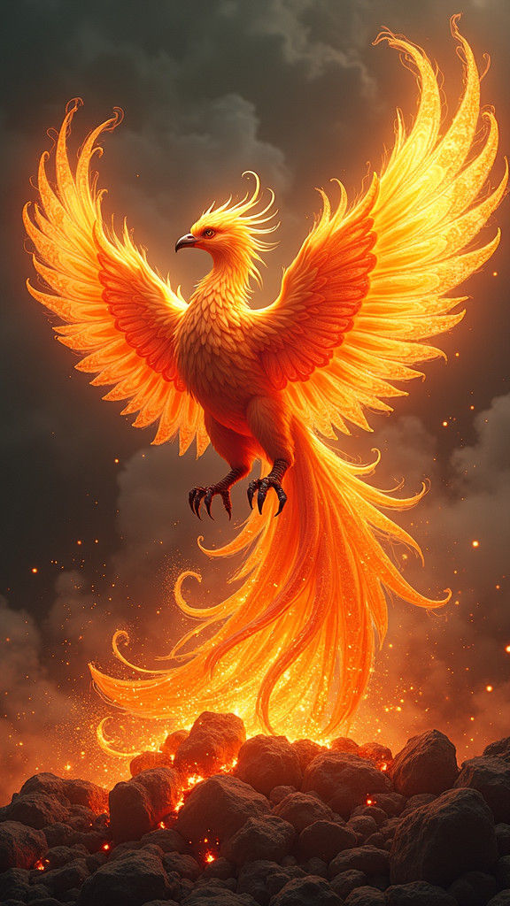 Majestic Phoenix Composed of Dancing Flames