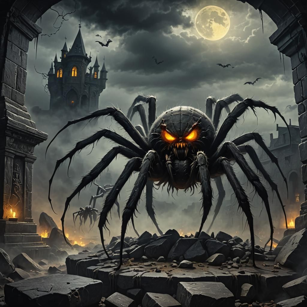 Gothic Horror: Giant Spider with Vampire Fangs
