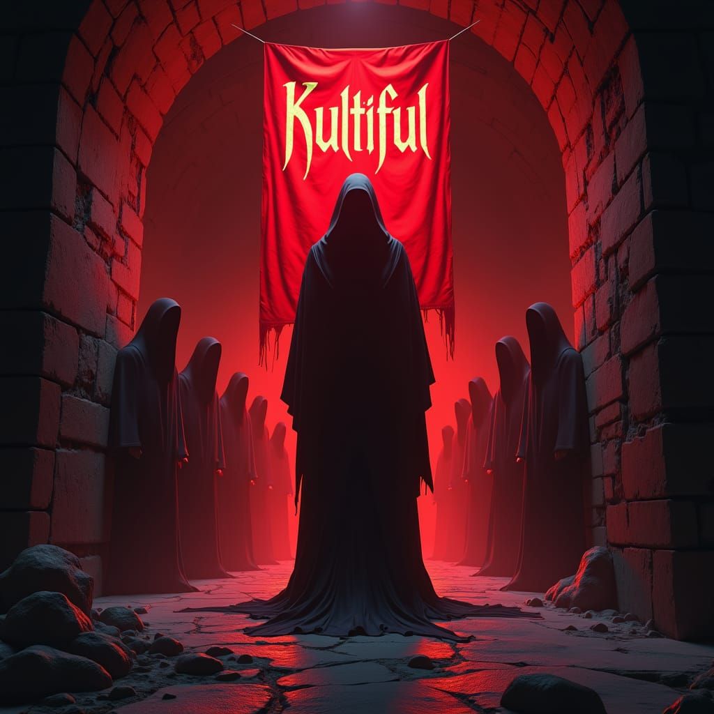 Sinister Cult Meeting in a Dark Anime Style