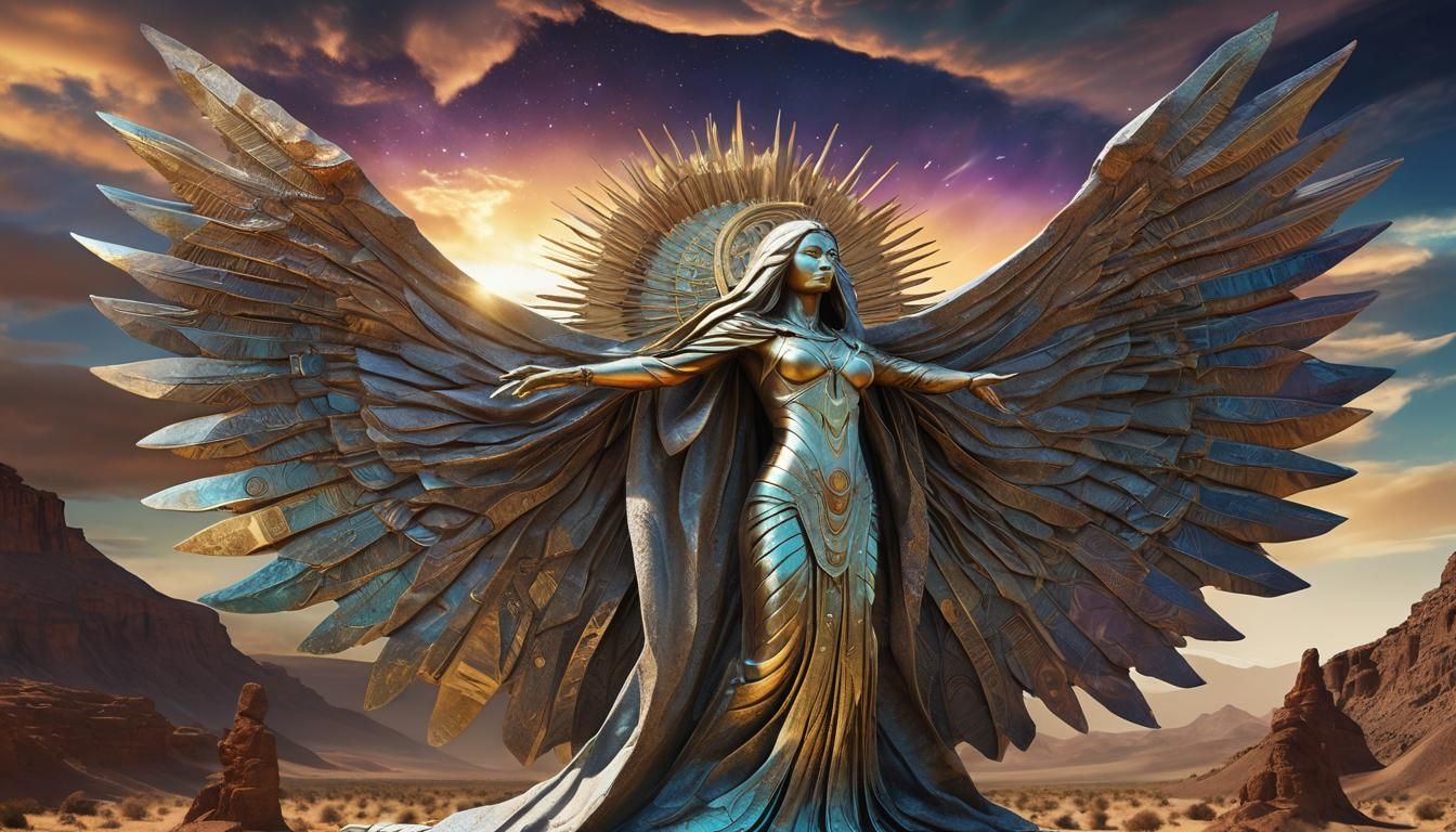 Desert Statue of Winged Woman in Astral Style