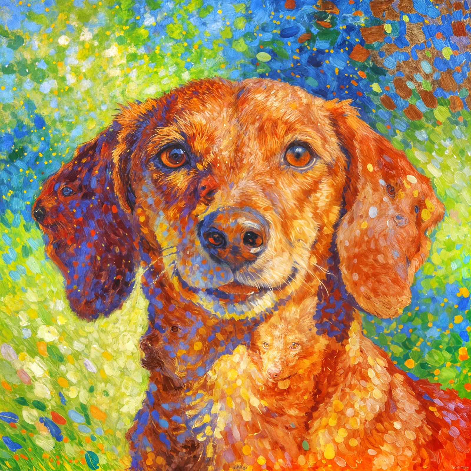 Pointillist Dachshund Portrait in Seurat Style