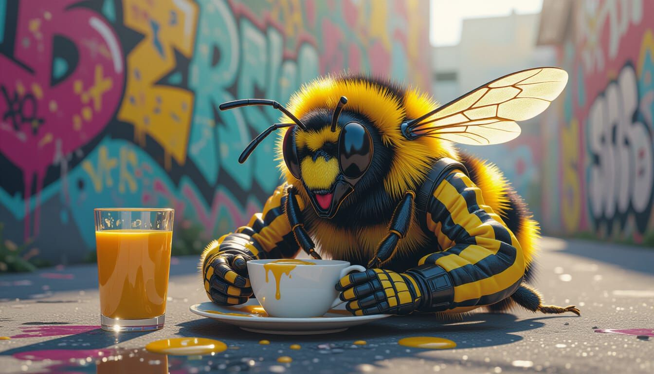 Bumblebee Breakfast in Vibrant Graffiti Street Art