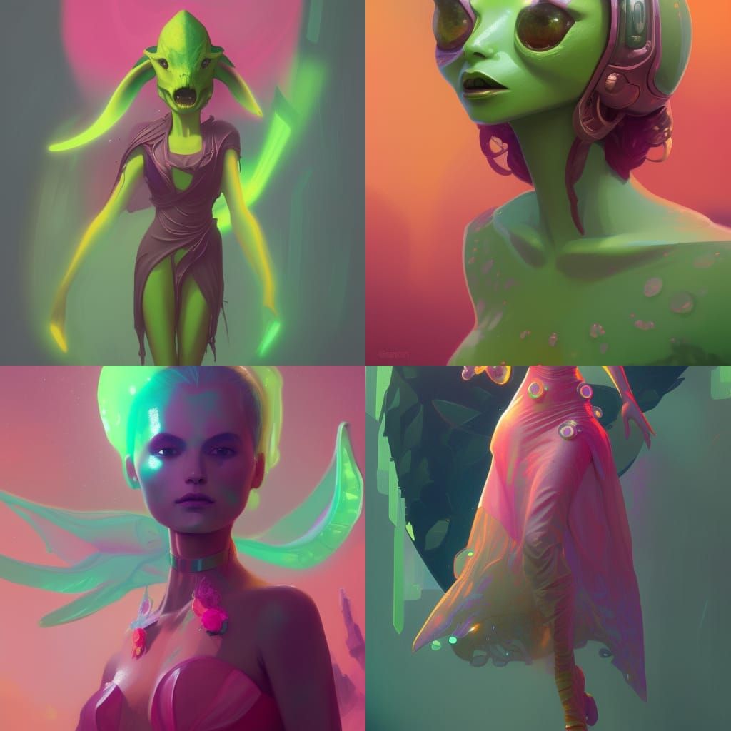Green Alien in Pink Dress Concept Art