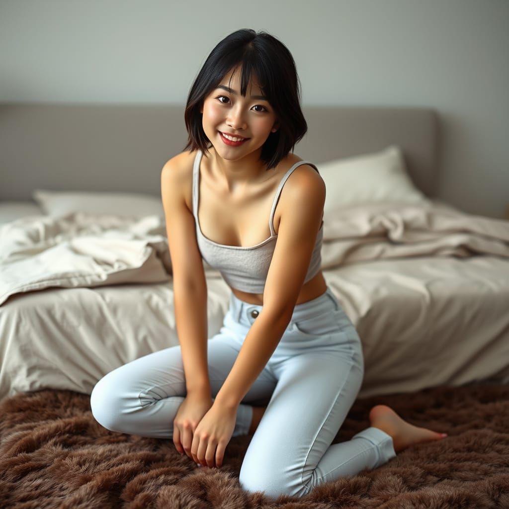 Hyper-Realistic Portrait of Woman on Bed