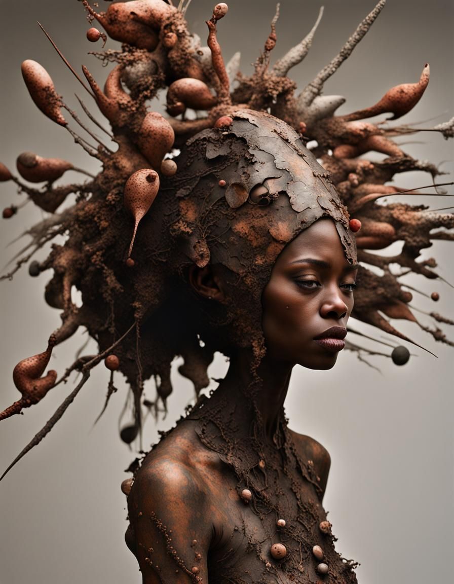 Tribeswoman Hybrid Sculpture in Digital Matte Painting Style