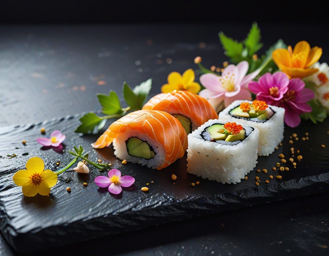 Minimalist Sushi Art in Watercolor Style