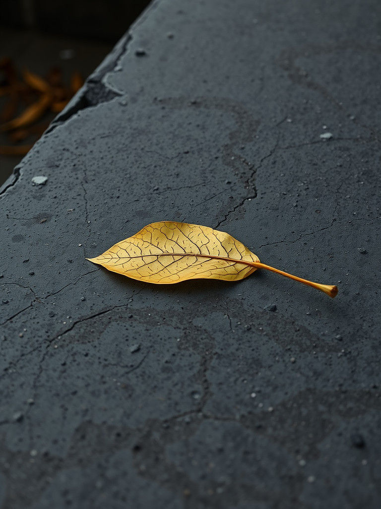 Lone Gold Leaf on Concrete, Minimalist Photography