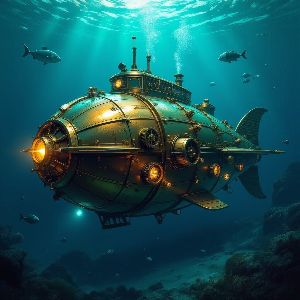 Steampunk Nautilus Submarine in Jules Verne Style