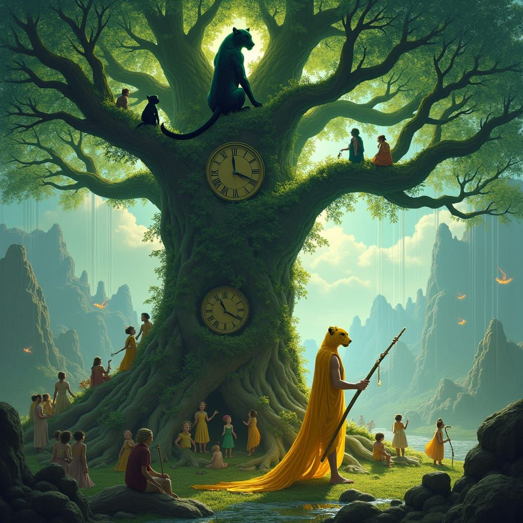 Dark Green Leopard Man in Mystical Realm