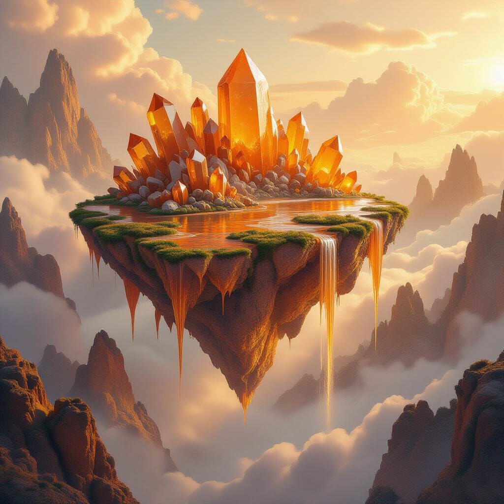Orange Gemstone Floating Island in Space