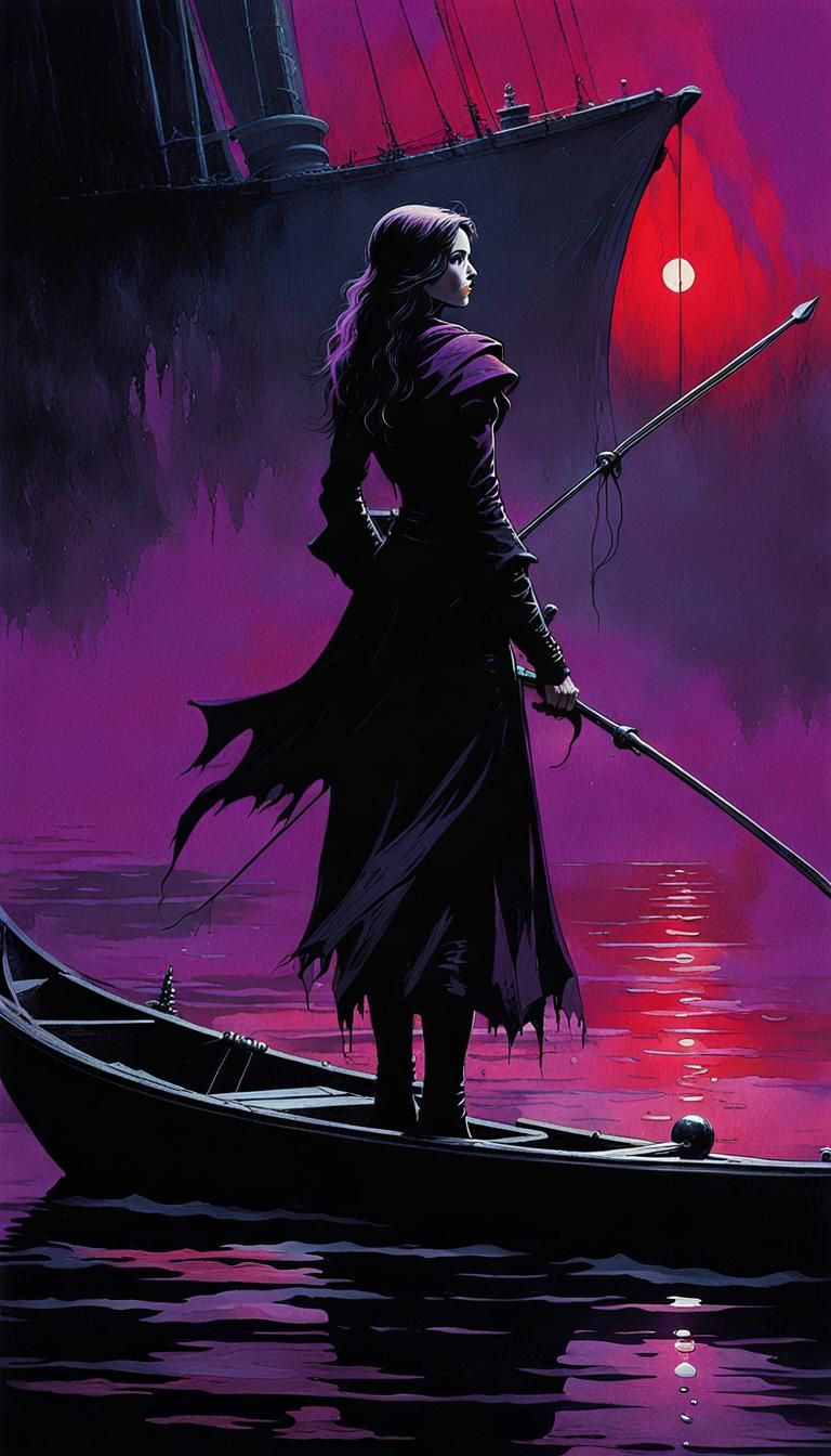 Gothic Girl on a Boat in Fantasy Art