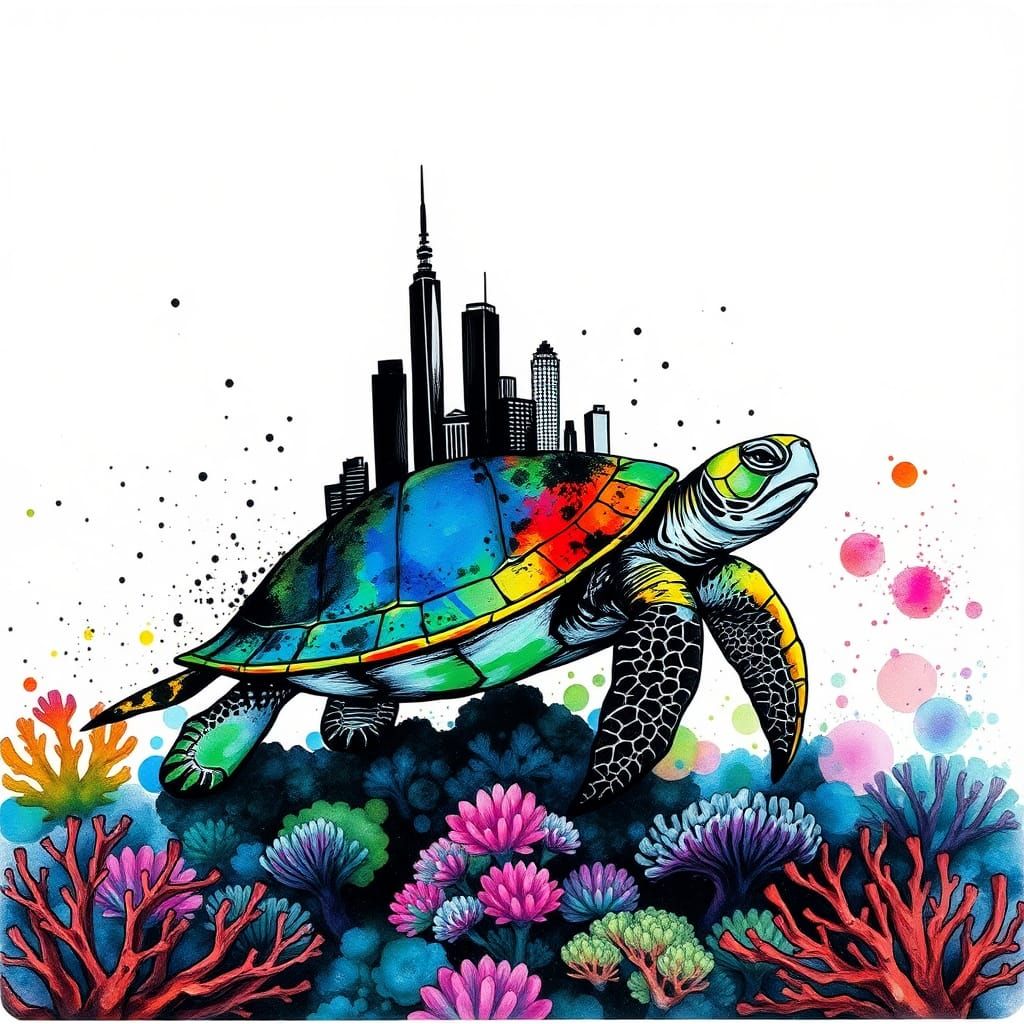Ink City on Turtle in Watercolor Reef