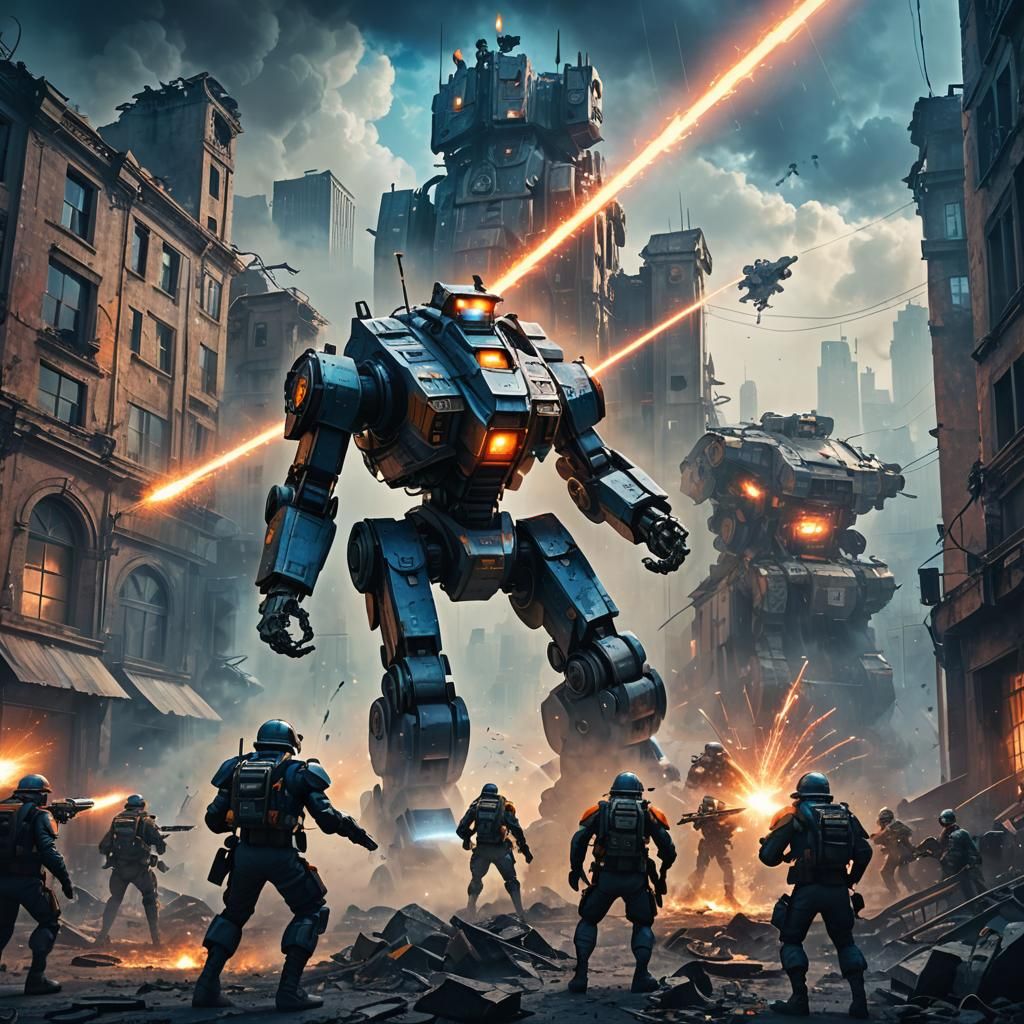 World War 2 Laser Robot Battle: Digital Matte Painting