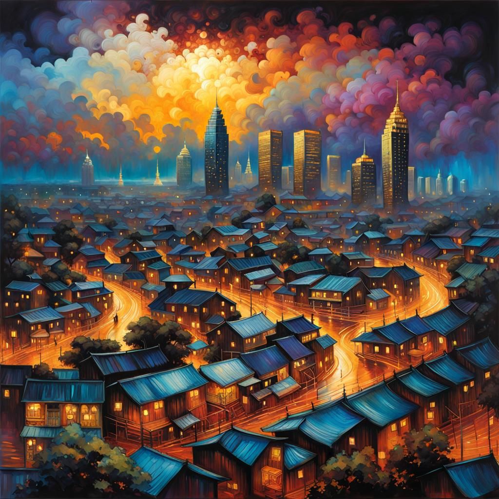 Cambodian Capital City in Alcohol Ink Style