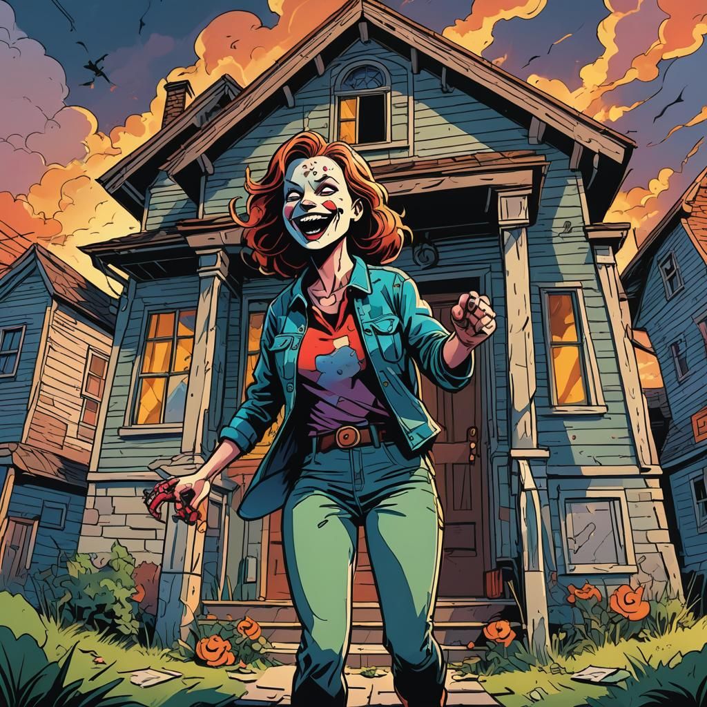 Smiling Woman Celebrates Friday the 13th in Cartoon Style