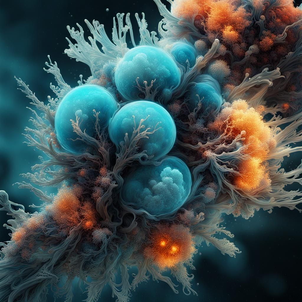 Bioluminescent Microorganisms in Maximalist Splash Art