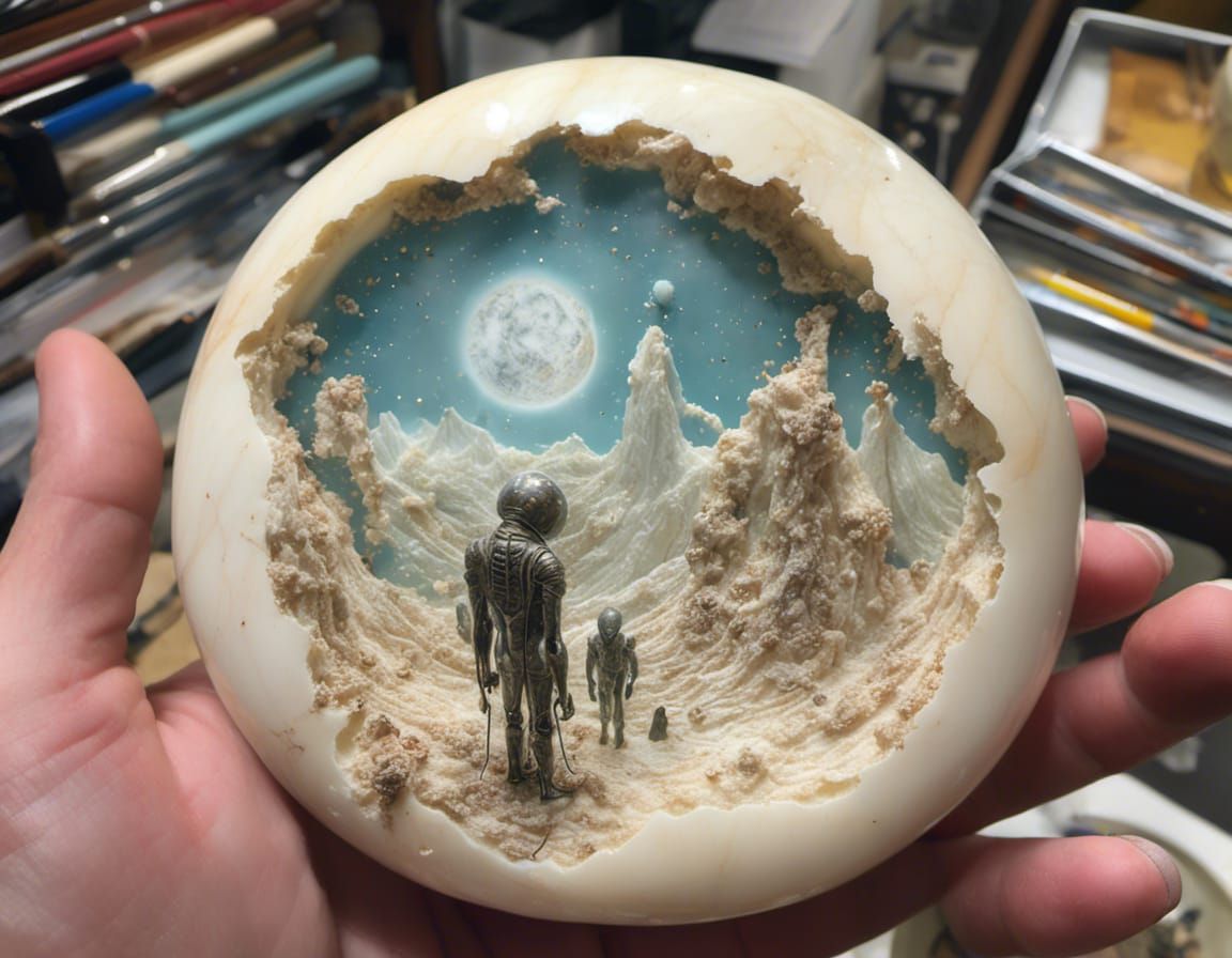 Scrimshaw Carving of an Alien Planet