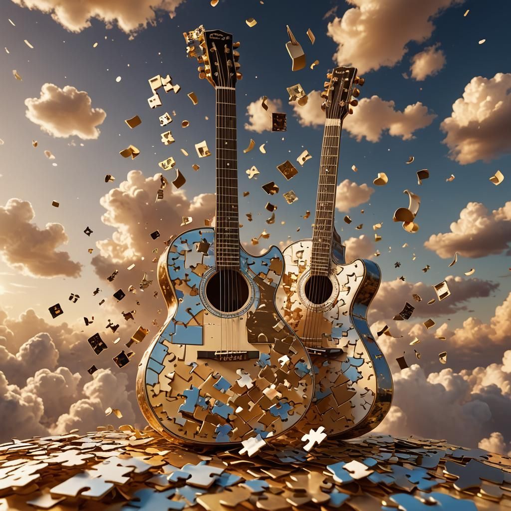 Surreal Puzzle Guitar Between Heaven and Earth