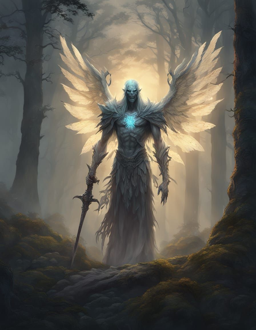 Undead Warrior Spirit in Misty Forest, Digital Painting