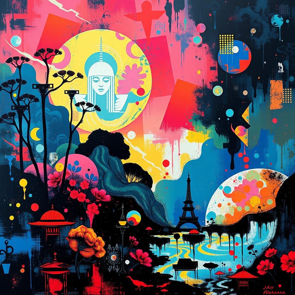 Psychedelic Zen Garden Rave with Abstract Japanese Art