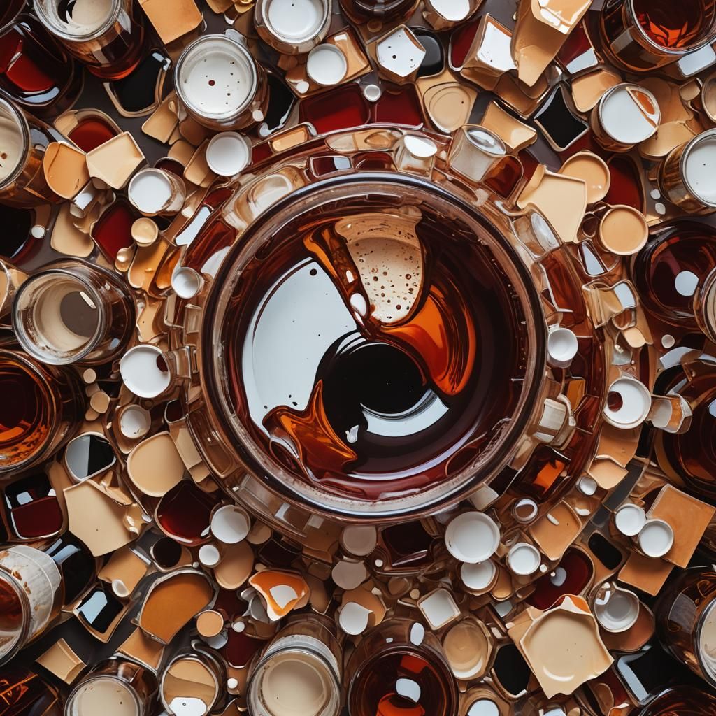 Cubist Still Life: Red Beer in Abstract Glass