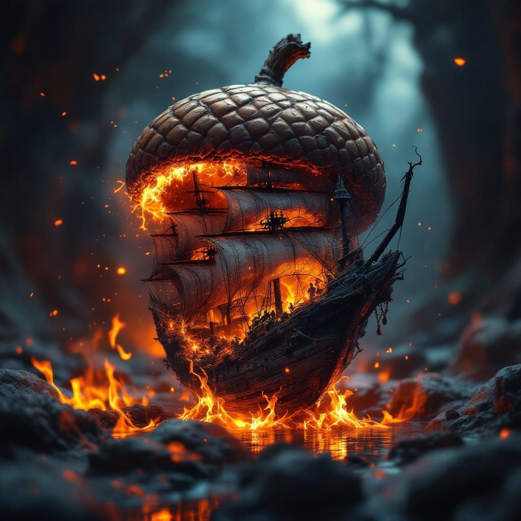 Sunken Pirate Shipwreck in Acorn, Detailed Matte Painting