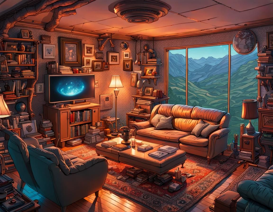 Maximalist Cozy Home Living Room Concept Art