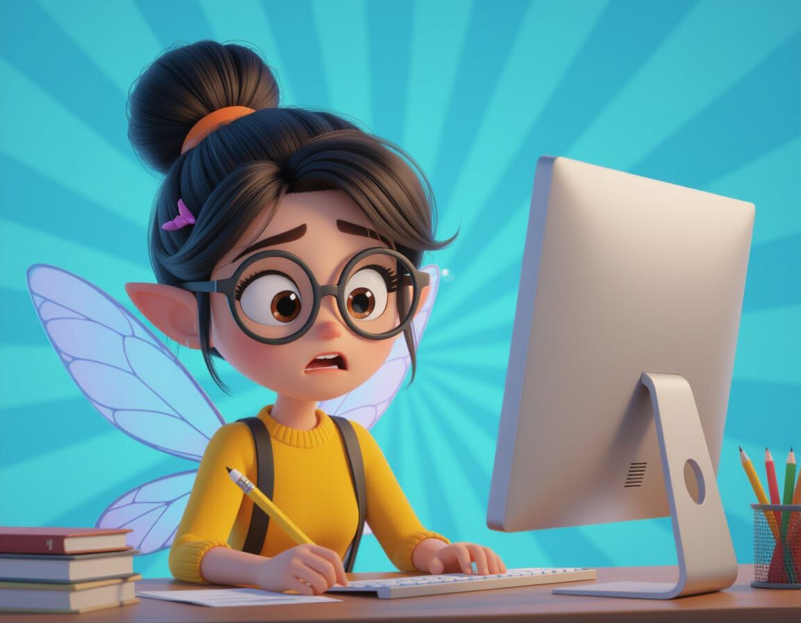 Frustrated Computer Fairy in 3D Digital Art