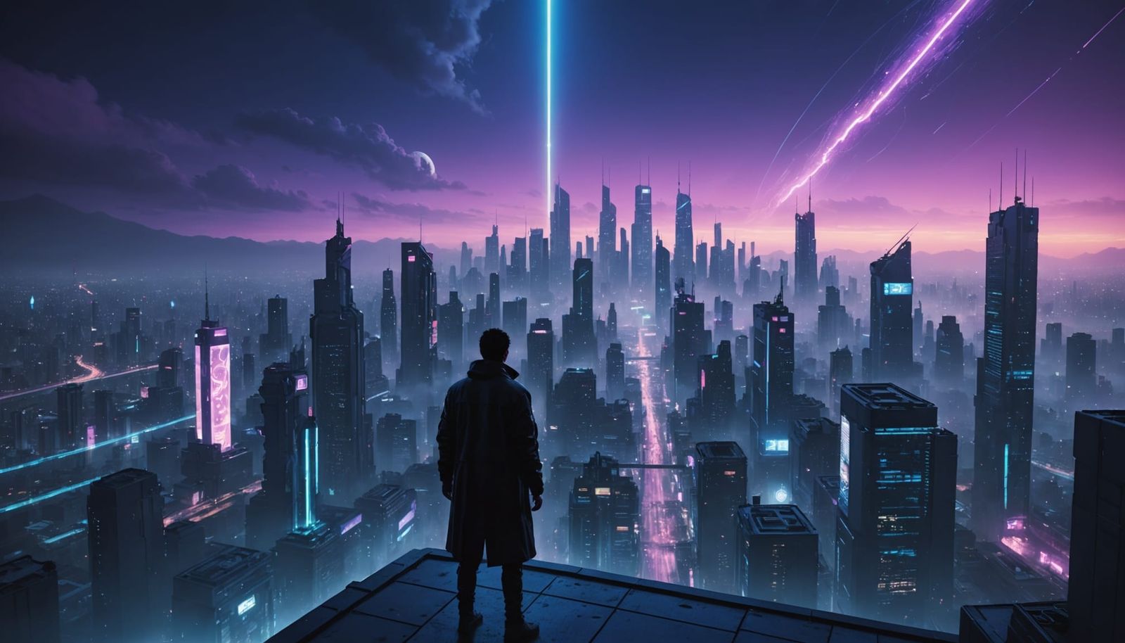 Futuristic Cityscape at Night with Glowing Symbols
