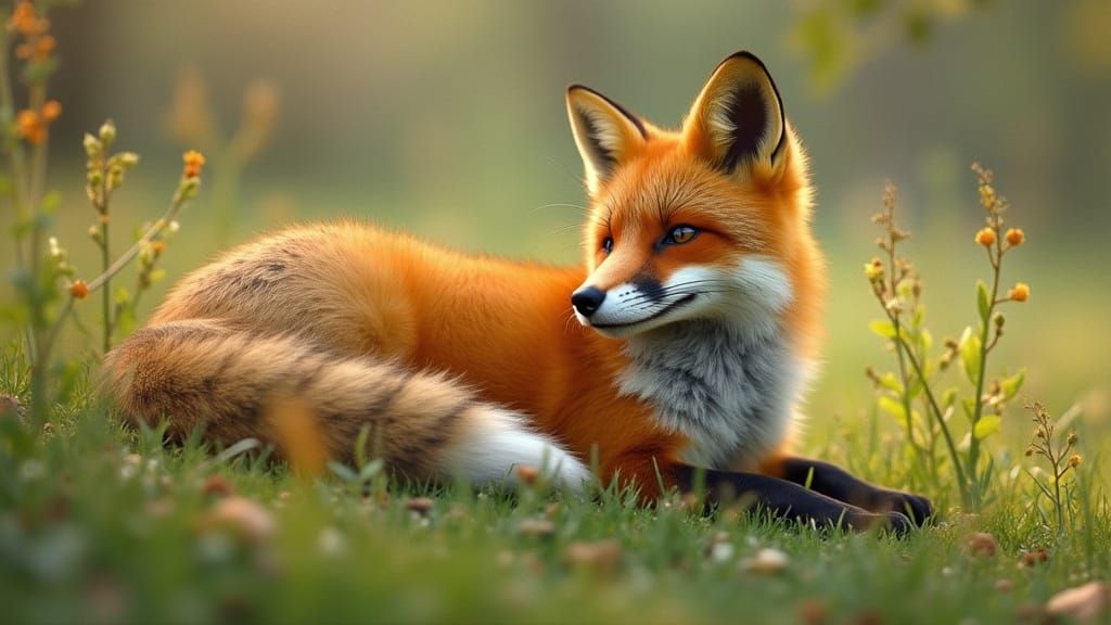 Fox Lounging in Meadow: Renaissance Impressionism