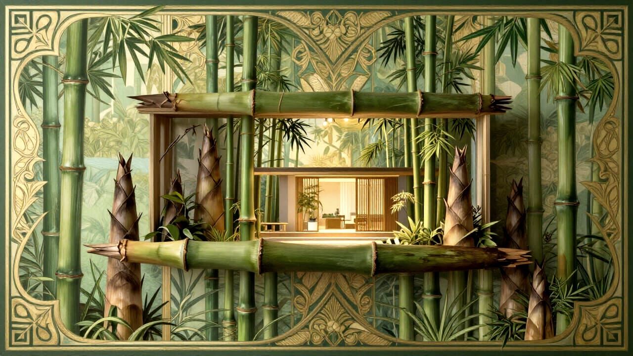 Serene Modern Bamboo Home Scenery in Art Deco Style